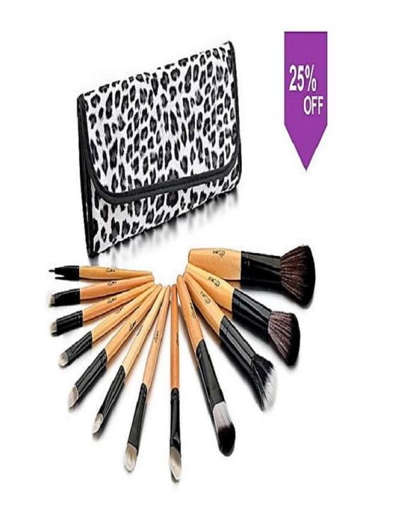 12 Pieces Makeup Brushes Set With Beautifull White Cheeta Pouch