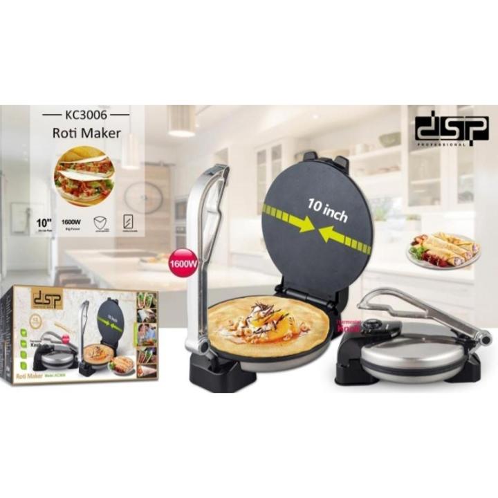 Roti Maker Stainless Steel Non-Stick Electric Tortilla Maker - 10 Inch - Black & Silver