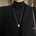 Korean Style Pearl Stone Cylinder Pendant Long For Woman Sweater Jewelry Party Girl Elegant Sweater Chain. 