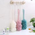 Bath Sponge with Handle, Shower Loofah Brush, Back Cleaning Scrubber, 8” Long Curved Handle, Exfoliate, Rejuvenate Skin, Body Bathing Sponge with Long Mesh Pouf. 