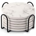 Absorbent Coasters for Drinks Coasters Set with Holder, Set of 6, for Kinds of Mugs Marble Style Coasters, 4 Inch. 