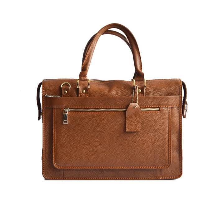 Leather Laptop Bags – 100% Genuine Cowhide Office Briefcase for Men & Women | Stylish Laptop Shoulder Bag with Multiple Compartments – Brown