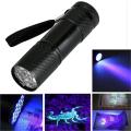Mini Aluminum UV ULTRA VIOLET 9 LED FLASHLIGHT BLACKLIGHT Torch Light Lamp. 