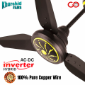 Khurshid Fan AC DC Icon Black Fancy Ceiling Fan - Inverter Hybrid with Remote Control Copper Winding - 56 Inches Blade Size. 