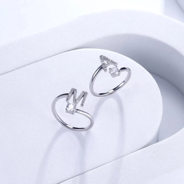 Trendy%20Initial%20Alphabet%20Letter%20Ring%20A-Z%20%7C%20Women's%20Silver%20Plated%20Adjustable%20Zircon%20Ring%20%7C%20Name%20Challa%20-%20Image%204