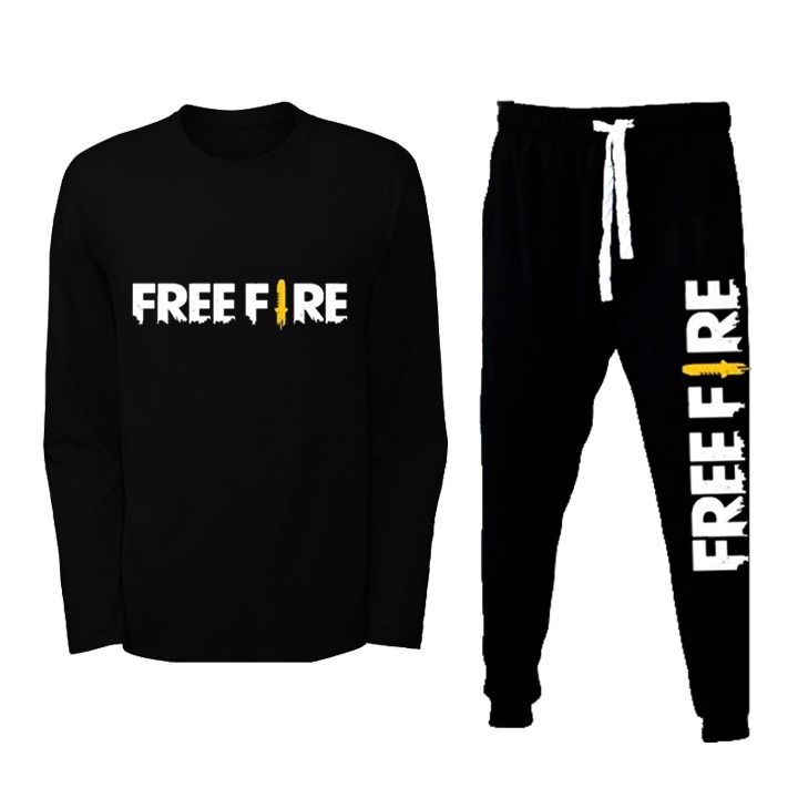 Free Fire Printed Full Sleeves T Shirt With Matching Trouser Winter Summer Wear Tracksuit Quality For Men