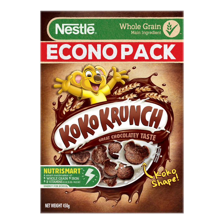 Breakfast Cereal - NESTLE KOKO KRUNCH Whole Grain Chocolate Flavoured Wheat Curls Breakfast Cereal Econo Pack 450g