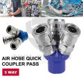 Multipurpose Air Hose Quick Coupler Pass 3 Way Pneumatic Tool Compressor Tube Connect Air Couplings Connector. 