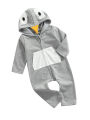 Baby Romper, Boys Cartoon Long Sleeve Hooded Jumpsuit Playsuit with Zipper for Spring Fall, Gray, 3-18 Months. 