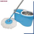 [Steel Wringer] Rotating Spin Mop 360 with Bucket & Wheels - 01 Microfiber Cloth Included (Extendable and Retractable) Steel / Plastic. 