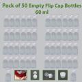 Pack of 50 Empty Plastic Flip cap Bottle 60ml. 