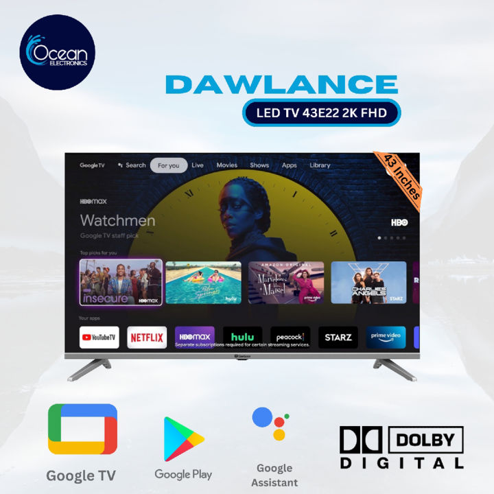 Dawlance 43 Inch LED TV 43E22 2K Smart Google Tv Full HD, With Google Assistant, Chrome Cast , Android 11 and 2 Years Warranty.
