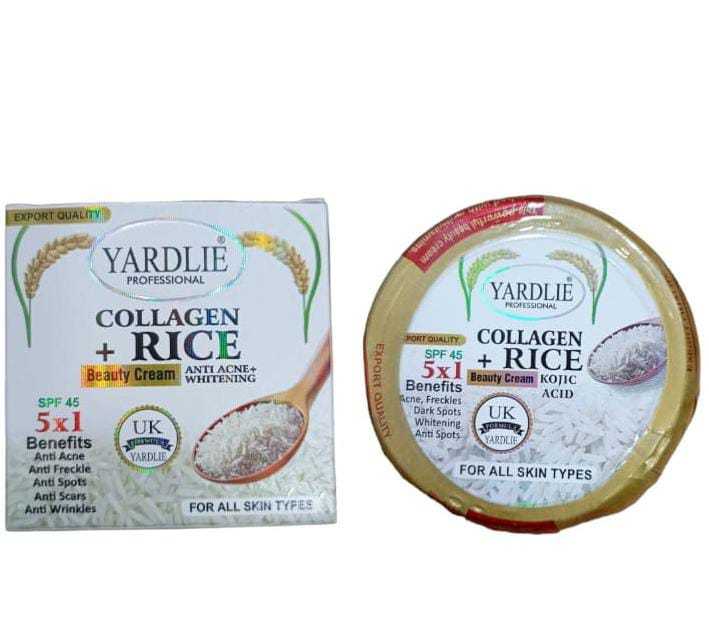 Yardlie Professional Export Quality SPF 45 Collagen + Rice Beauty Cream with Kojic Acid Skin Brightening & Anti-Aging Treatment