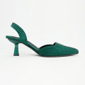 Trending High heel sandals women's shoes green rhinestone wedding toe mules. 