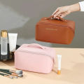 New Waterproof PU Leather Makeup Case for Women – Portable Cosmetic Organizer with Handle and Divider, Large Capacity Pouch for Lipsticks, Brushes, and Beauty Accessories for Travel and Home. 