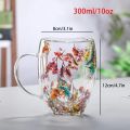 350ml Double Wall Glass Coffee Mugs with Clear Dry Flower Inside | Floral Coffee Cup | Heat Resistant Tea Coffee Cups Milk Mug Creative Gift. 