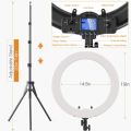 Ring Light with Wireless Remote and iPad Holder, 19 Inch Bi-Color LCD Display Ring Light with Stand and Selfie Remote, 55W 3000-5800K CRI≥97 Light Ring for Live Stream Self-Portrait Video Shooting. 