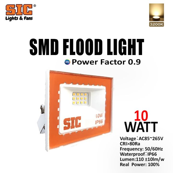 SIC 10W LED Flood Light – IP66 Waterproof Outdoor Light, Security for Home, Office, Warehouses, Factories, Garden | Cool/Warm Light, PF 0.9, CRI&gt;80, 165–265V AC