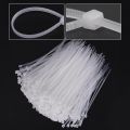 Pack of 100 - 8x300mm Nylon Zip Cable Ties White Standard Self-Locking Plastic Tie Straps. 