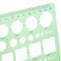 Green Plastic Circles Squares Hexagons Geometric Template Ruler 0-20cm. 