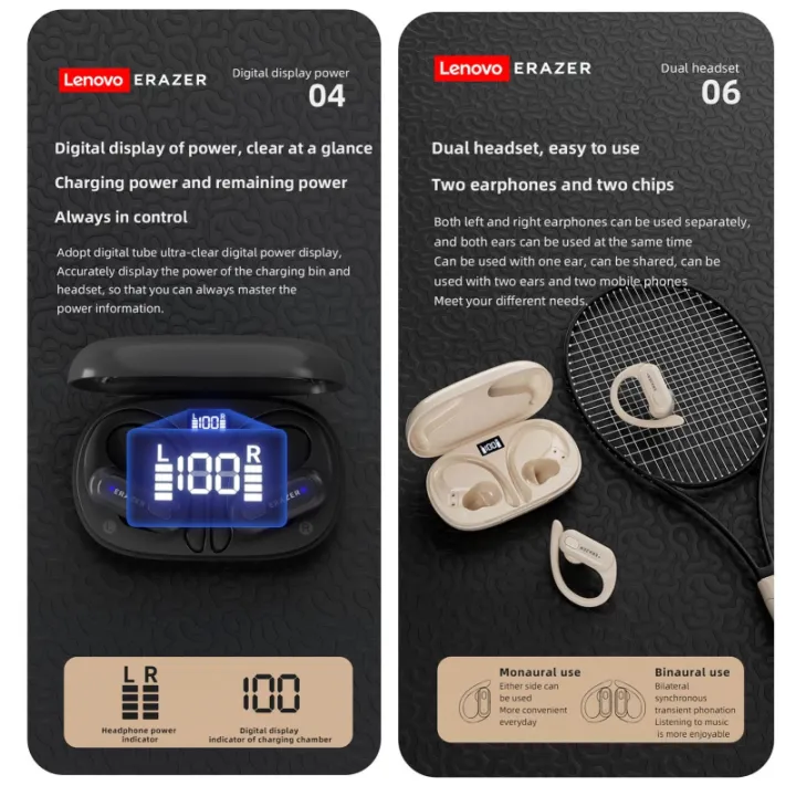 Lenovo%20Erazer%20Earphone%20XT60PRO%20Wireless%20Bluetooth%20Sport%20Headphones%20Touch%20TWS%20With%20Mic%20Noise%20Reduction%20Earbud%20Waterproof%20Headset%20-%20Image%203