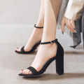 Women Fashion 3 Inches Block Heels Sandal Black Color. 