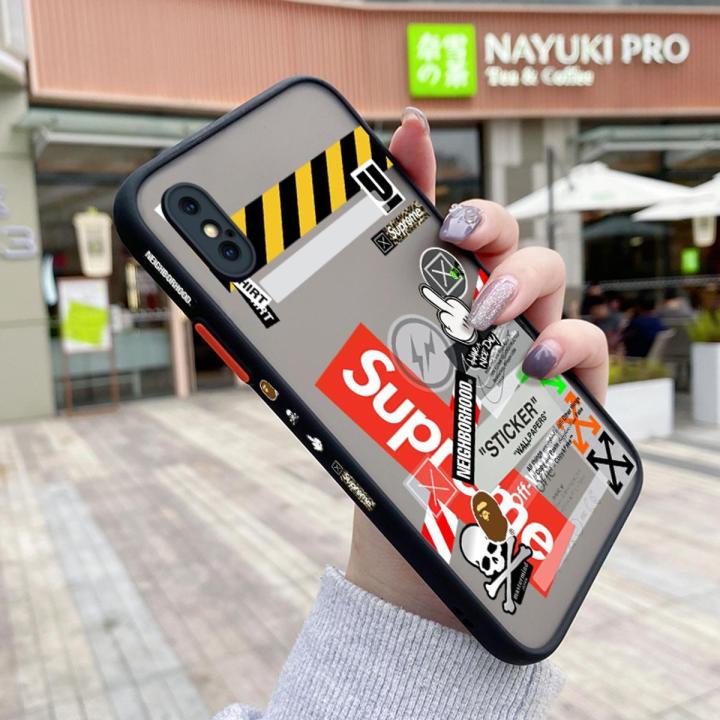 chenyyka For iPhone X Case Fashion Tide Brand Cool Boy Pattern Thin Side Square Edge Frosted Transparent Hard Phone Cases New Design Shockproof Silicone Casing Full Cover Camera Protection Softcase