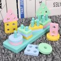 Wooden Geometric Shape Matching 5 Column Blocks Montessori Educational and Learning Toys (16 Pcs & 20Pcs Sets). 