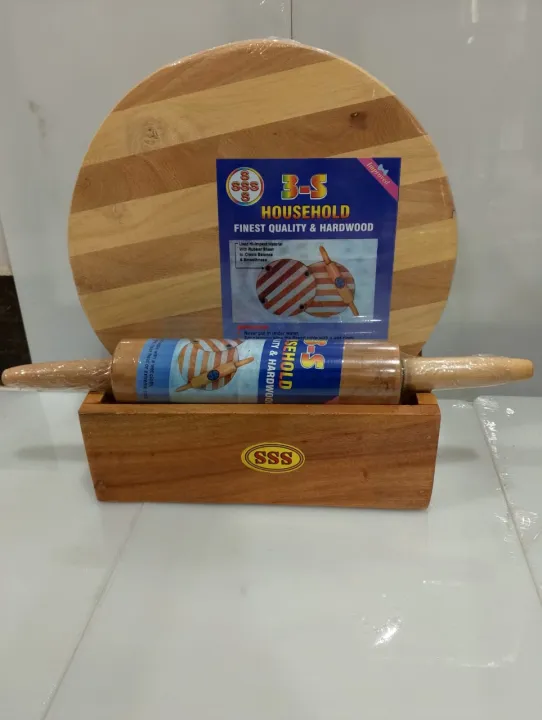 Indian Roti Stand 3S Brand Wooden Roti Patla and Rolling Pin Roti Belan with Wooden Stand ...