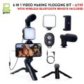 6 in 1 Video Making Vlogging Kit Tripod For Smartphone & Camera Vlog Kit - Mini LED Video Light, Extendable Phone Clip, Tripod with Adjustable Brightness, for Live Stream Vlog Video Shooting Video Conference Selfie. 