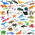 19 Pcs - Ocean Creatures Mini Sea Animal Kingdom Toy Set - Silicone Rubber Fish Action Figure Under Water Character World Wild Animals Jungle Zoo - Tiny Big Large Size For Kids Boys Girls Baby Toys. 