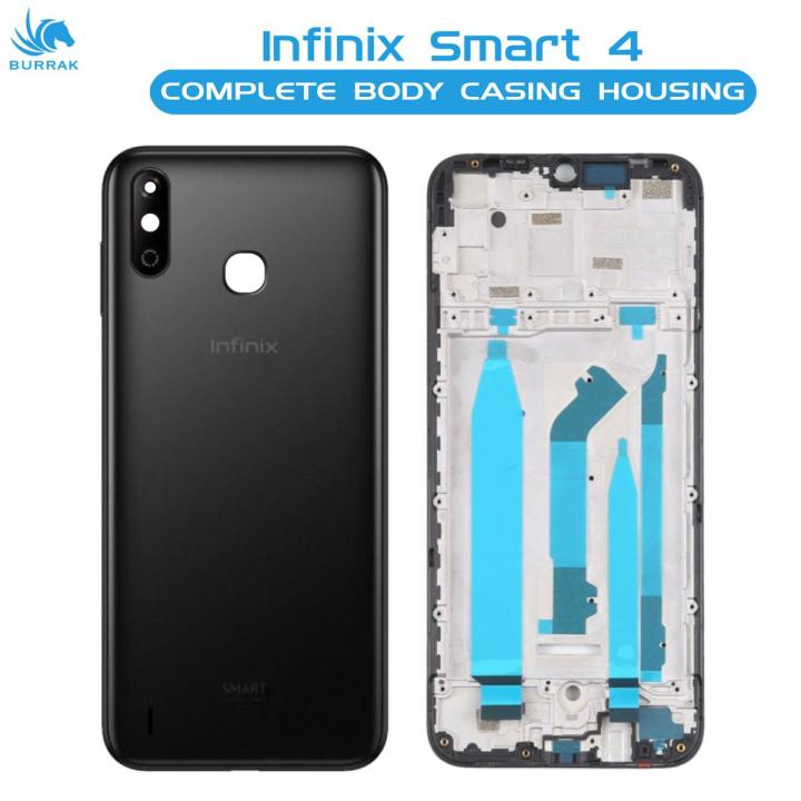 Infinix Smart 4 Housing Middle Frame With Side Button and Camera Lens Complete Body Casing Replacement For Smart 4 - Black