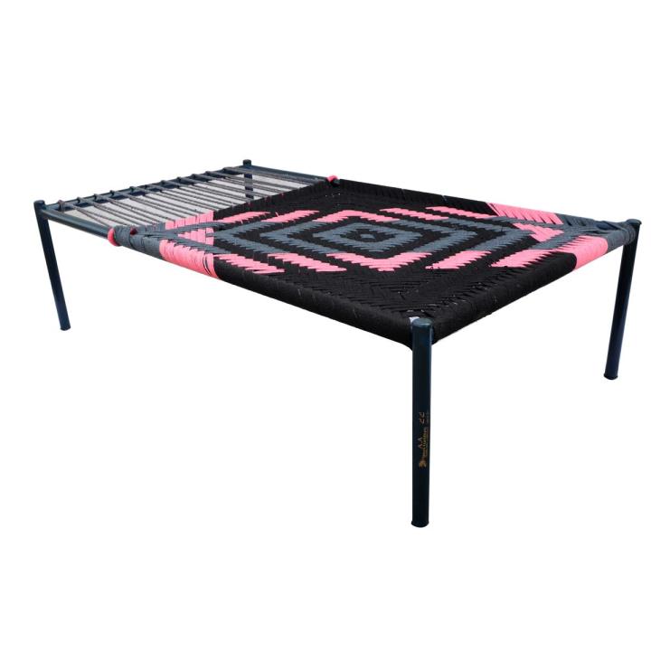 Fixed Iron Bed - Grey & Blue(Iron Charpai)
