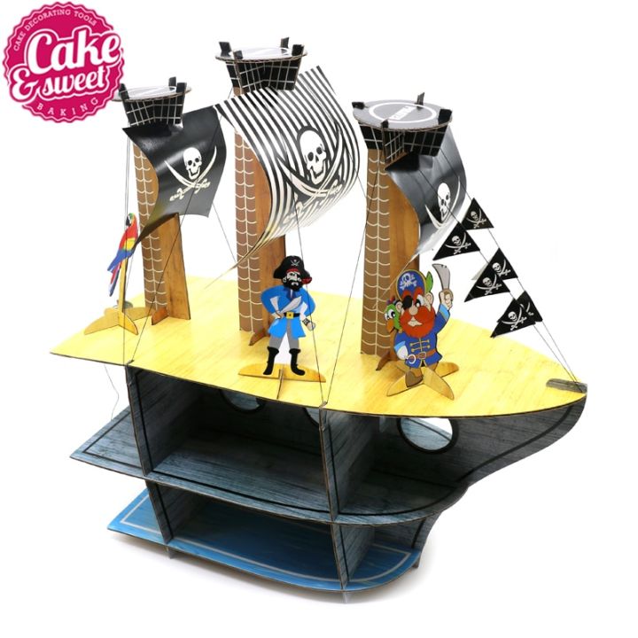 【shengxiong6525】Delicate Original Pirate Ship Cartoon Cake Rack Cupcake Stand Fo Cake Party Birthday Party Cake Display Decorations Lovely Gift