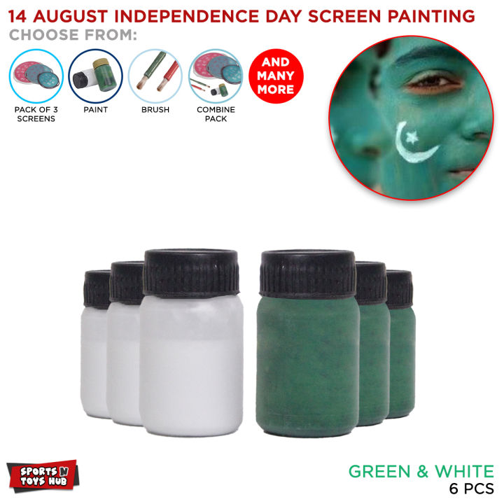 14th August Face Paint Poster Color, Bottles Green White Color For Pakistan Flag Hands, Faces Painting Happy Independence Day Celebration Paper Paints Colour Cosplay Supplies 14 Aug Items Jashan E Azadi Rang Pak Parcham Star & Moon Jhanda Colors