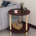 Side Table, Coffee Table,  Wooden Bedside, 2 Tier Coffee Tables, with Storage Shelf, Round for Living Room, Office, Bedroom ( Brown , Black and White ). 