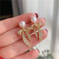 Silver Needle Allergic Free Leaf Shape Pearl Dangle Earrings High End, Elegant Versatile, Delicate. 