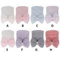 Cute Stripe Infant Hat Soft Turban Hats Nursery Beanie Baby Hats Cap with Bow Newborn Hospital Hat. 