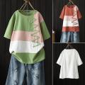ZANZEA Women Short Sleeve Summer T-Shirt Tops O Neck Stripe Splice Blouse Shirt. 