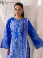Royal Blue Paisley Printed Woman stitched 2-Piece Suit. 