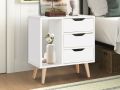 Wooden Bedside Tables Nightstand Cabinet with Stackable Coffee Table, Wood End Table, Storage Shelves, and Three Drawers - Ideal Side Table for Bedroom, Living Room - White Finish. 