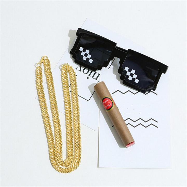 Thug Life Mosaic Glasses Cigar Gold chain Men Women 8 Bit Coding Pixel Trendy Cool Super Party Funny Vintage Shades Eyewear Toy