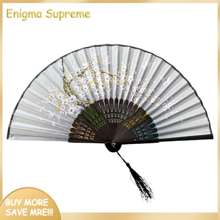 Enigma- Traditional Chinese Fan Chinese Vintage Bamboo Hand Fan with T el Pendant Lightweight Portable for Daily Use Folding Fan