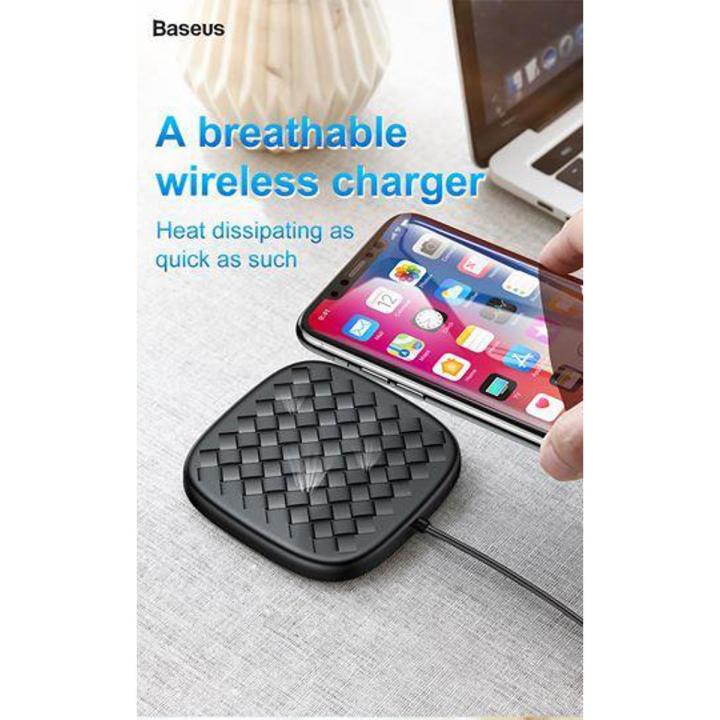BASEUS BV Weaving Texture 5W / 7.5W / 10W FAST Wireless Charger Qi Wireless Charging Pad - BLACK