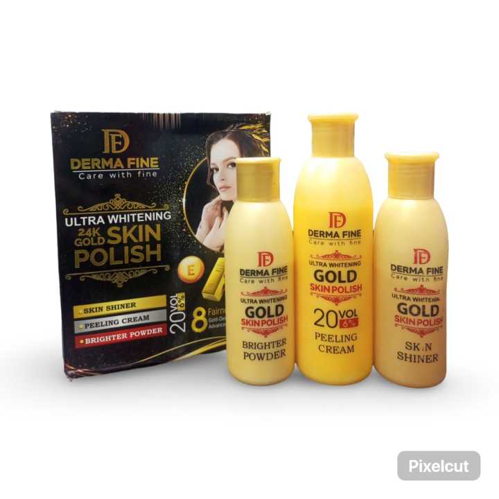 Derma Fine Ultra Whitening 24K Gold Skin Polish Brightener Powder & Skin Shiner Peeling Cream