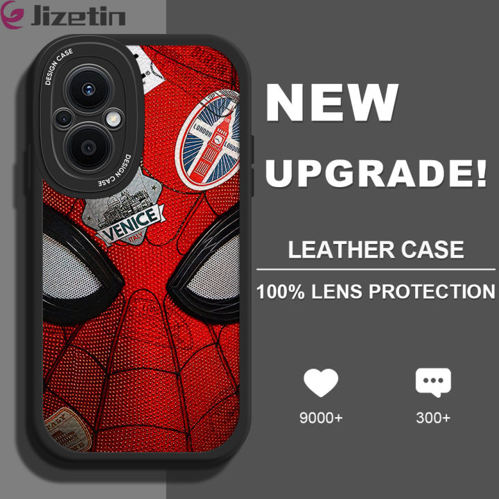 Jizetin for OPPO F21 Pro 5G Reno7 Z 5G Reno8 Z 5G Back Cover Spider Man Lambskin Texture PU Leather Back For Girls Boys Soft Phone Case