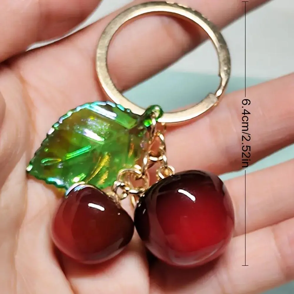 Red Cherry Keychain Backpack Key Ring