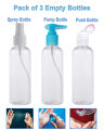 Pack of 3 Empty Plastic Spray Pump and Push Bottle. 