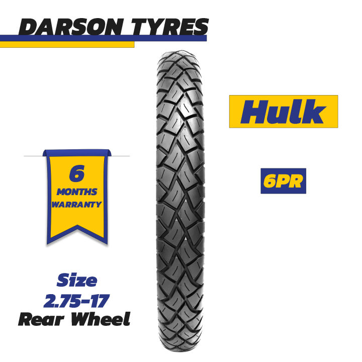 HULK 2.75-17 (Rear Wheel) - 110CC Motorcycle Tyre and Tube Set DARSON TYRES