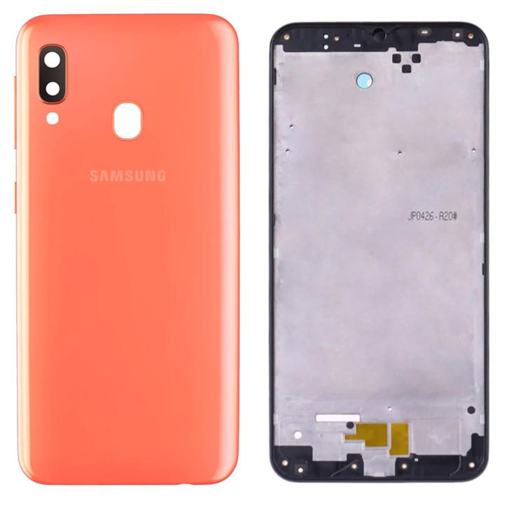Samsung Galaxy A20 Middle Frame Housing With Side Button and Camera Lens Complete Body Casing Replacement For Galaxy A20 - Orange